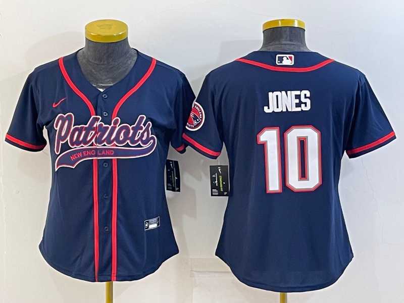 Women%27s New England Patriots #10 Mac Jones Navy With Patch Cool Base Stitched Baseball Jersey